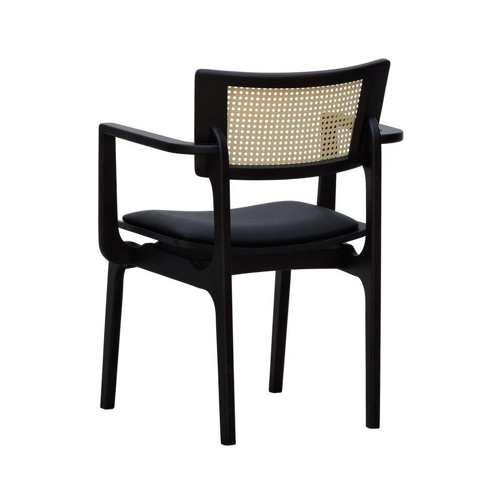 Cadeira Apollo Madeira Maciça Com Braço Encosto Telinha Assento Anatômico - Preto Estofado Corano Preto - 7