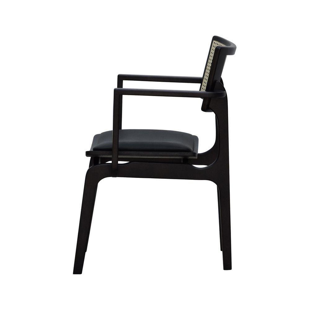 Cadeira Apollo Madeira Maciça Com Braço Encosto Telinha Assento Anatômico - Preto Estofado Corano Preto - 8