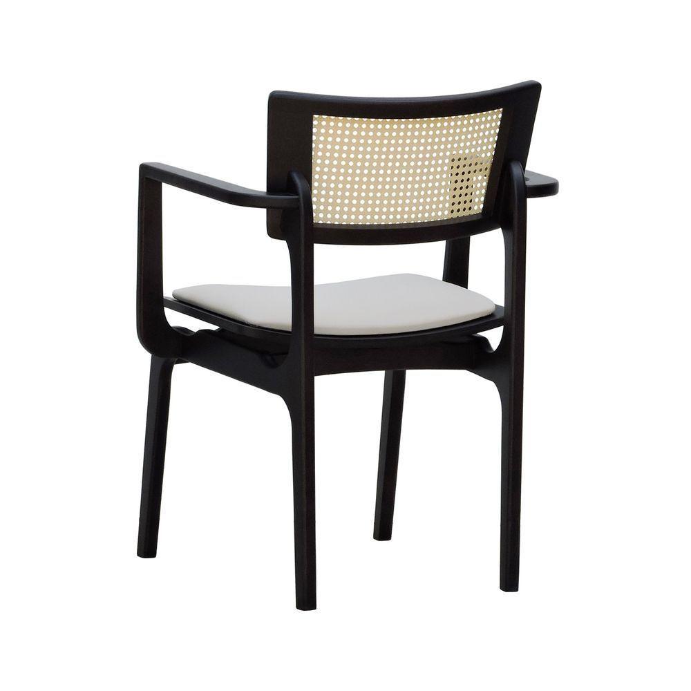 Cadeira Apollo Madeira Maciça Com Braço Encosto Telinha Assento Anatômico - Preto Estofado Corano Bege - 2