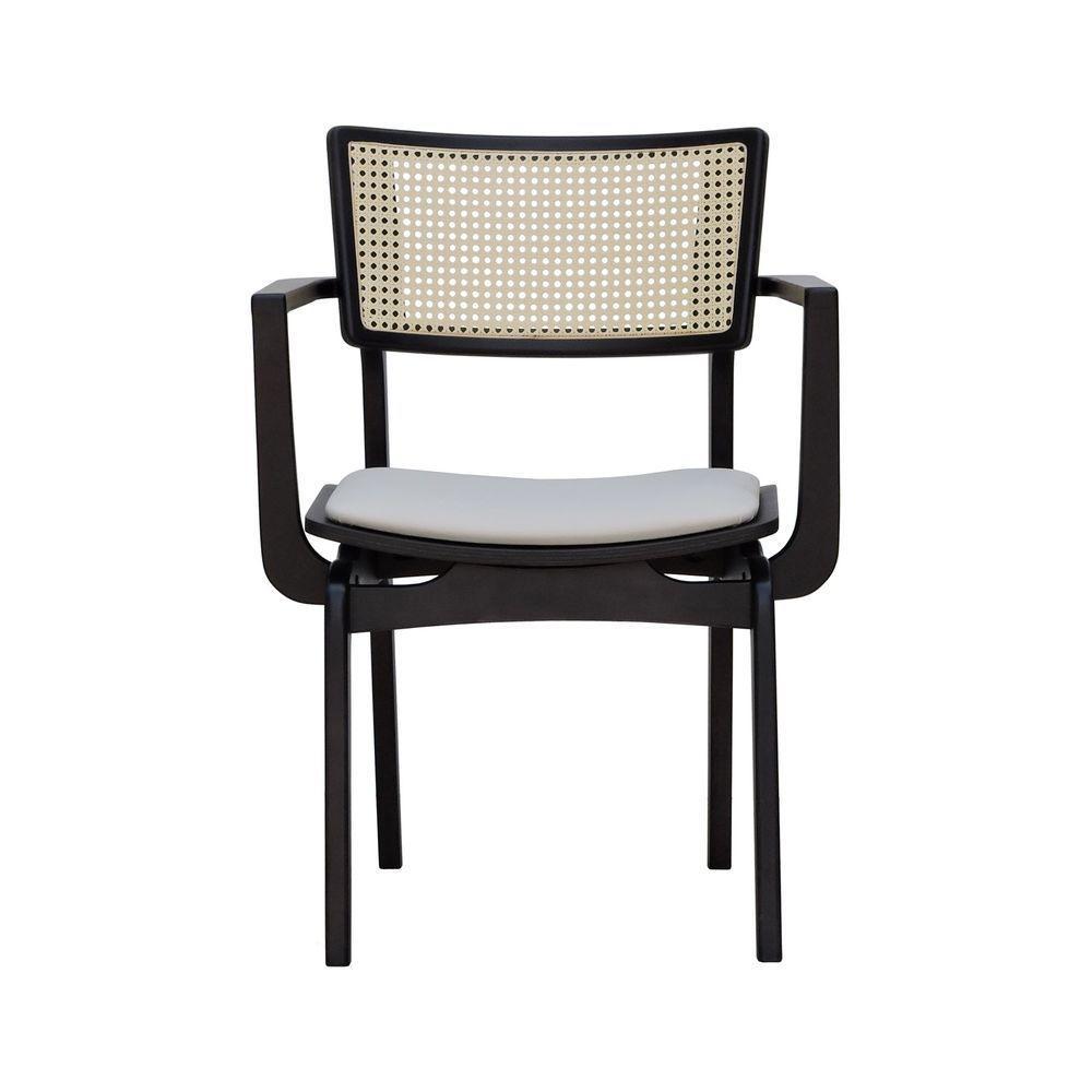 Cadeira Apollo Madeira Maciça Com Braço Encosto Telinha Assento Anatômico - Preto Estofado Corano Bege - 5