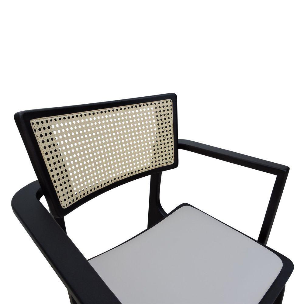 Cadeira Apollo Madeira Maciça Com Braço Encosto Telinha Assento Anatômico - Preto Estofado Corano Bege - 6