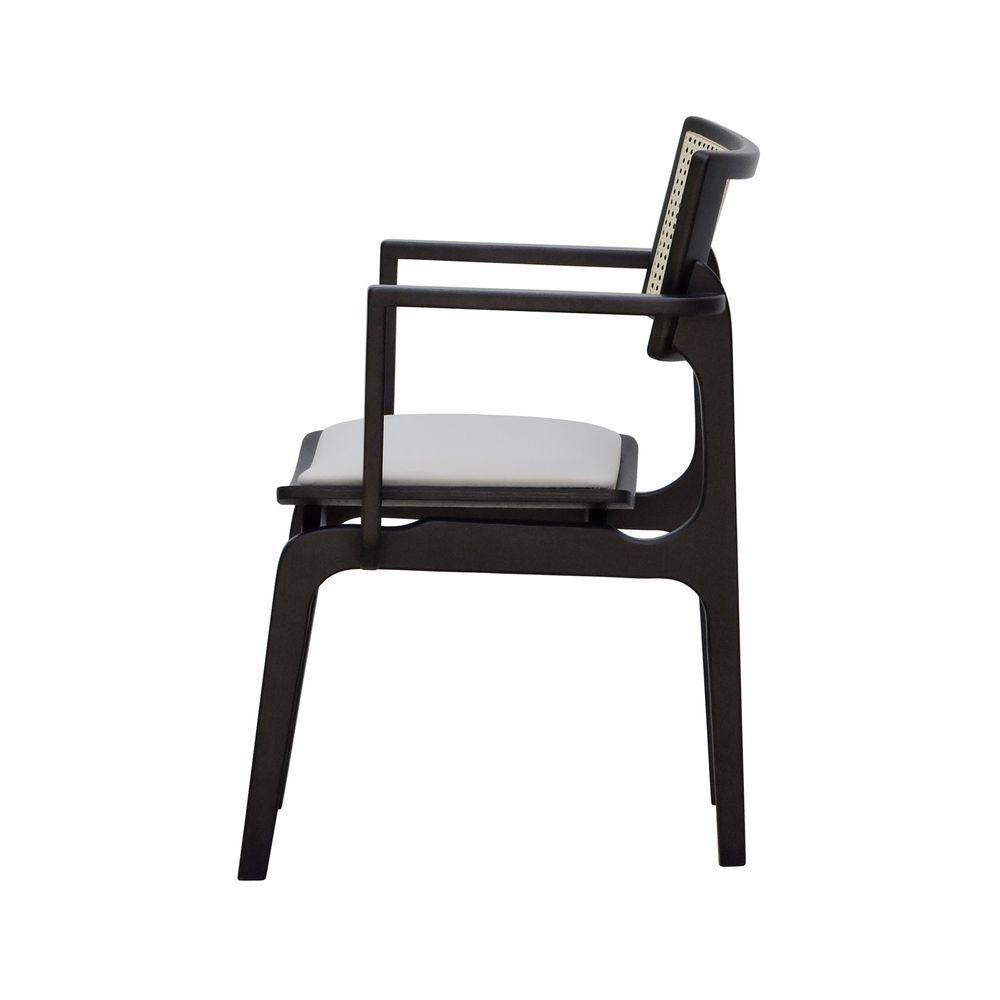 Cadeira Apollo Madeira Maciça Com Braço Encosto Telinha Assento Anatômico - Preto Estofado Corano Bege - 8