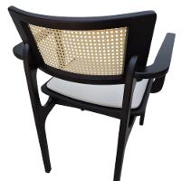 Cadeira Apollo Madeira Maciça Com Braço Encosto Telinha Assento Anatômico - Preto Estofado Corano Bege - 3