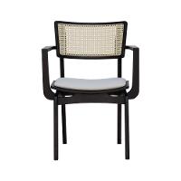 Cadeira Apollo Madeira Maciça Com Braço Encosto Telinha Assento Anatômico - Preto Estofado Corano Bege - 5