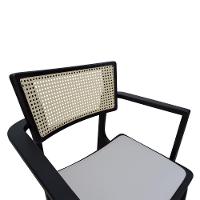 Cadeira Apollo Madeira Maciça Com Braço Encosto Telinha Assento Anatômico - Preto Estofado Corano Bege - 6