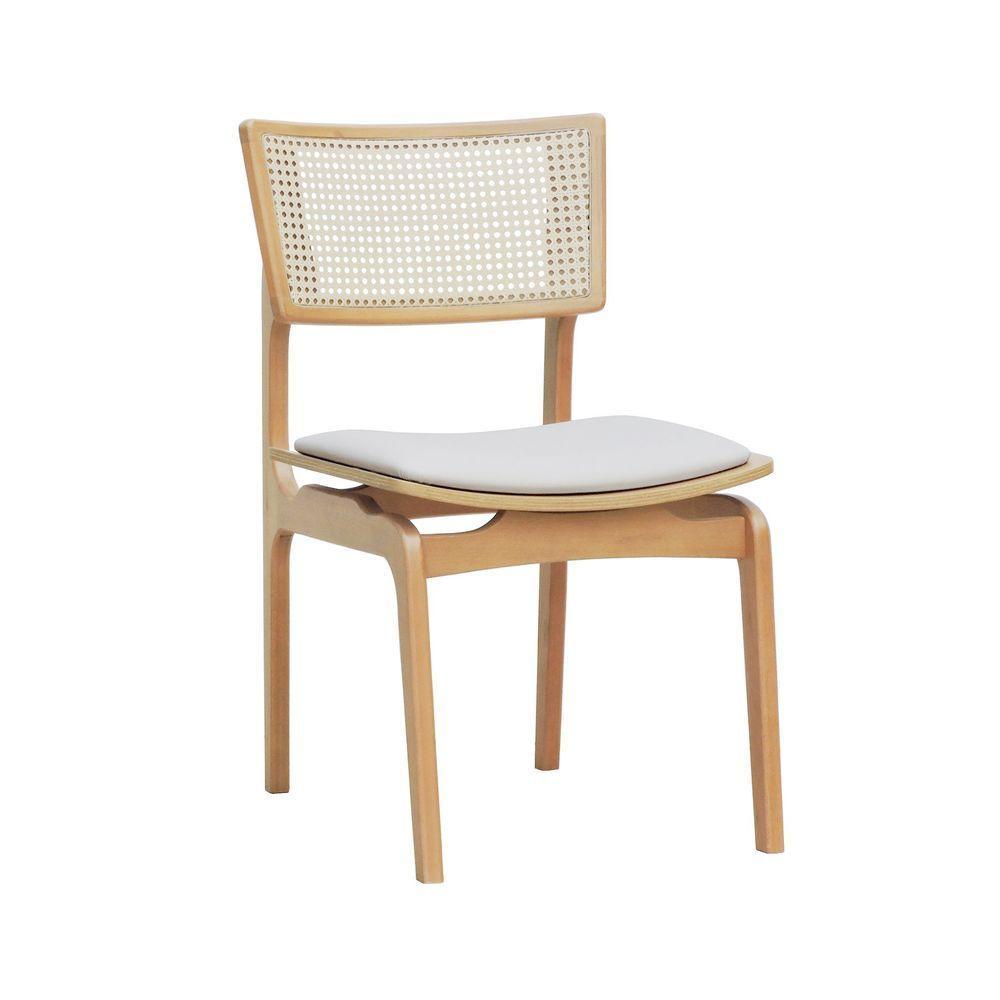 Cadeira Apollo Madeira Maciça Encosto Telinha Assento Anatômico - Natural Estofado Corano Bege - 1