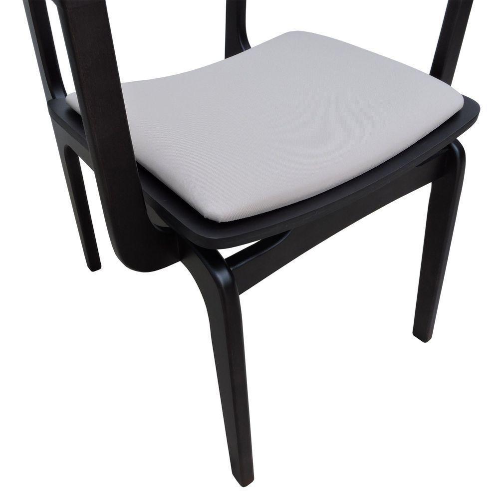 Cadeira Apollo Madeira Maciça Com Braço Encosto Telinha Assento Anatômico - Preto Estofado Linho Bege - 3