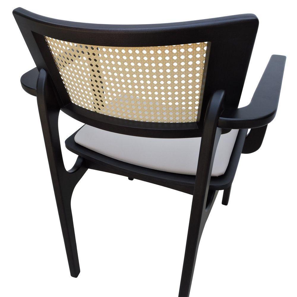 Cadeira Apollo Madeira Maciça Com Braço Encosto Telinha Assento Anatômico - Preto Estofado Linho Bege - 7