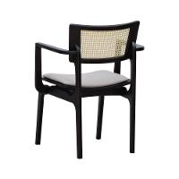 Cadeira Apollo Madeira Maciça Com Braço Encosto Telinha Assento Anatômico - Preto Estofado Linho Bege - 2