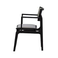 Cadeira Apollo Madeira Maciça Com Braço Encosto Telinha Assento Anatômico - Preto Estofado Linho Bege - 5