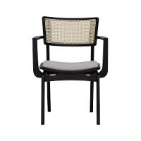 Cadeira Apollo Madeira Maciça Com Braço Encosto Telinha Assento Anatômico - Preto Estofado Linho Bege - 6