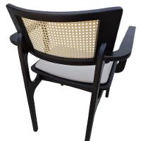 Cadeira Apollo Madeira Maciça Com Braço Encosto Telinha Assento Anatômico - Preto Estofado Linho Bege - 7