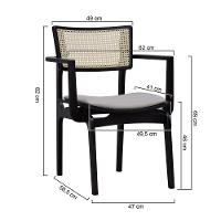 Cadeira Apollo Madeira Maciça Com Braço Encosto Telinha Assento Anatômico - Preto Estofado Linho Bege - 8