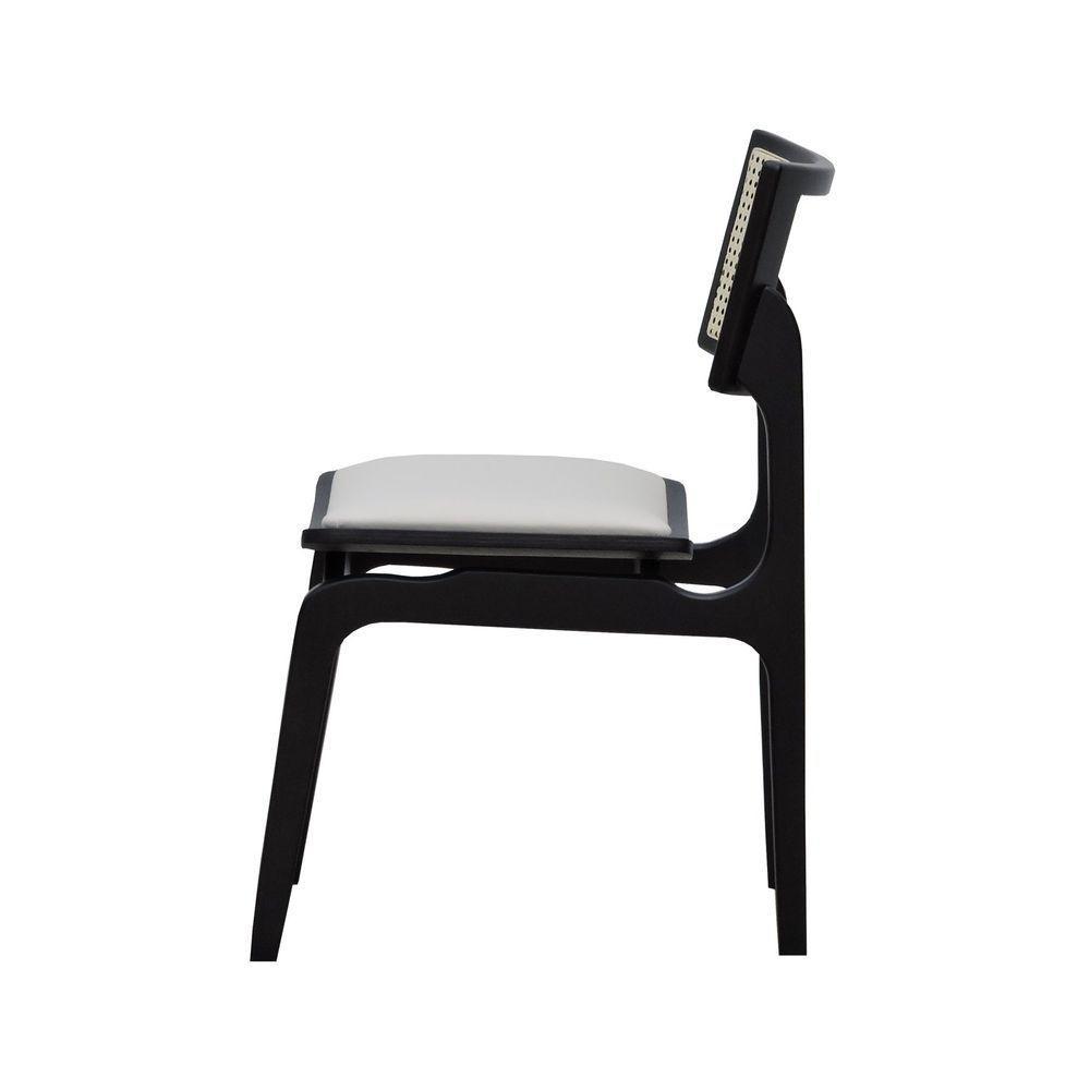 Cadeira Apollo Madeira Maciça Encosto Telinha Assento Anatômico - Preto Estofado Corano Bege - 1