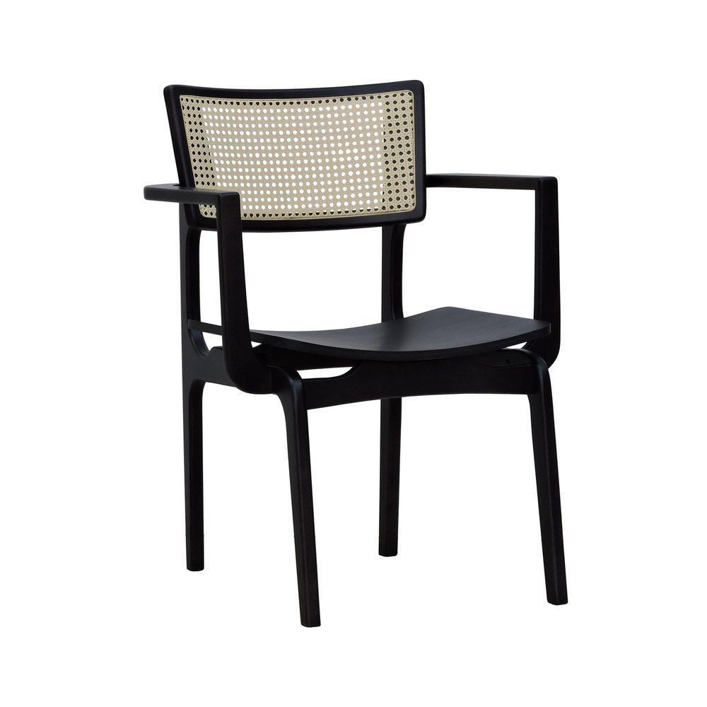 Cadeira Apollo Madeira Maciça Com Braço Encosto Telinha Assento Anatômico - Preto Madeira - 1