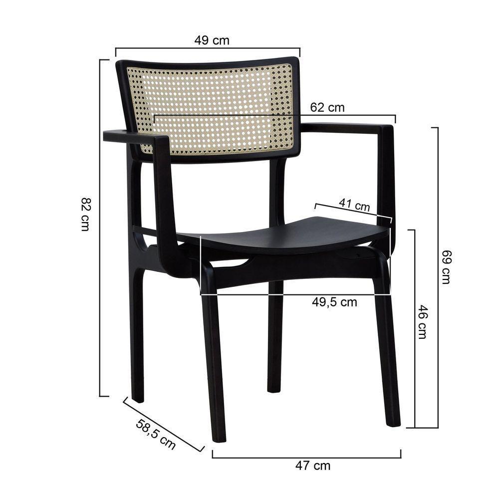 Cadeira Apollo Madeira Maciça Com Braço Encosto Telinha Assento Anatômico - Preto Madeira - 3