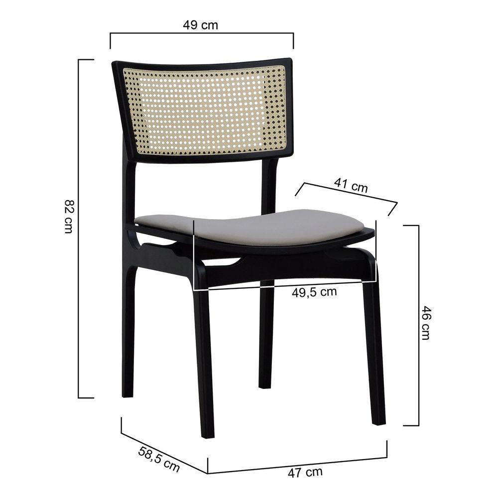 Cadeira Apollo Madeira Maciça Encosto Telinha Assento Anatômico - Preto Estofado Linho Bege - 5