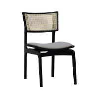 Cadeira Apollo Madeira Maciça Encosto Telinha Assento Anatômico - Preto Estofado Linho Bege - 1