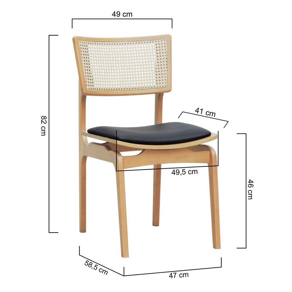Cadeira Apollo Madeira Maciça Encosto Telinha Assento Anatômico - Natural Estofado Corano Preto - 2