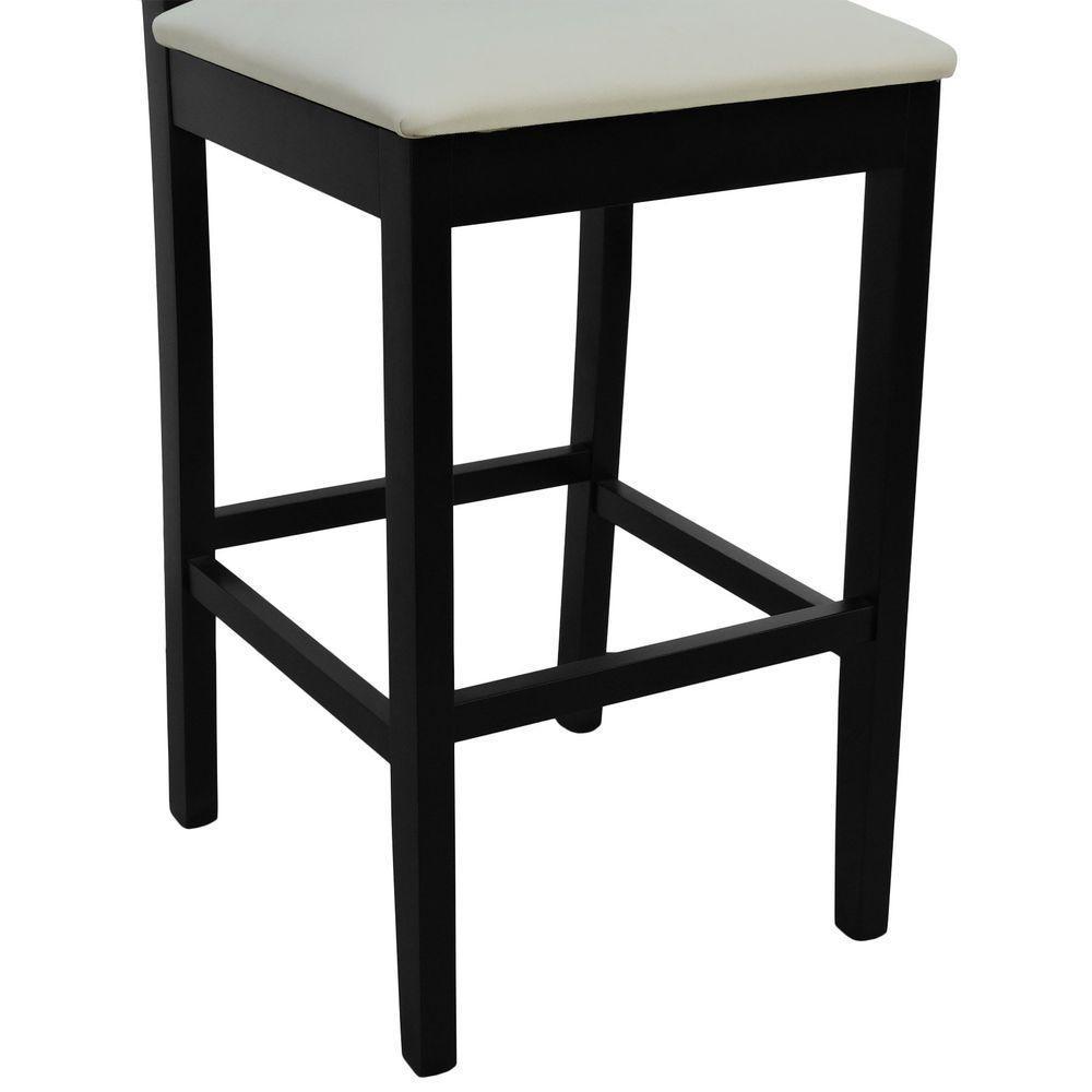 Banqueta Alta Bistrô Quéops Madeira Maciça Encosto Anatômico - Preto Linho Bege - 3