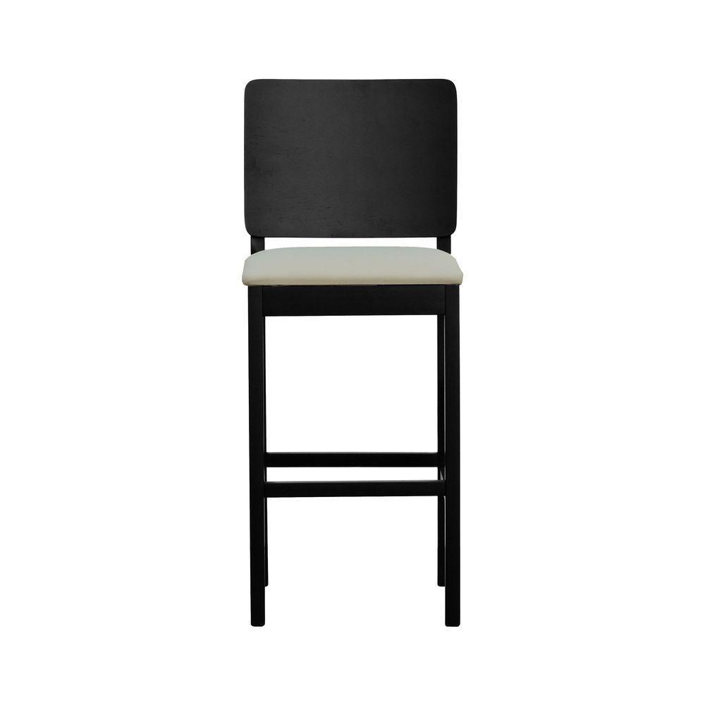 Banqueta Alta Bistrô Quéops Madeira Maciça Encosto Anatômico - Preto Linho Bege - 4