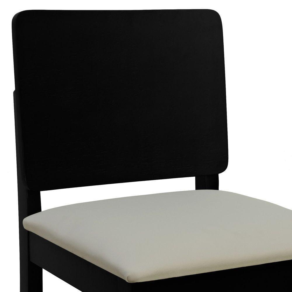 Banqueta Alta Bistrô Quéops Madeira Maciça Encosto Anatômico - Preto Linho Bege - 5