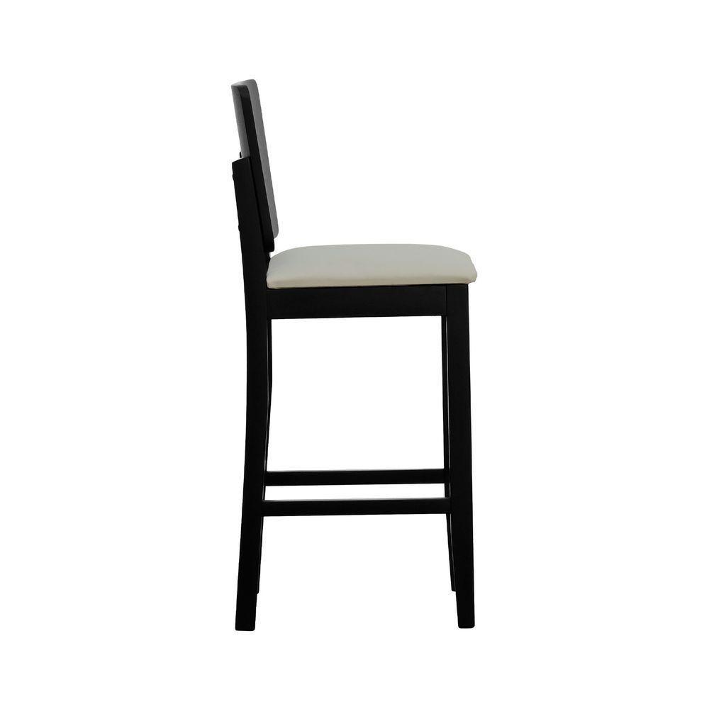 Banqueta Alta Bistrô Quéops Madeira Maciça Encosto Anatômico - Preto Linho Bege - 6