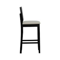 Banqueta Alta Bistrô Quéops Madeira Maciça Encosto Anatômico - Preto Linho Bege - 6