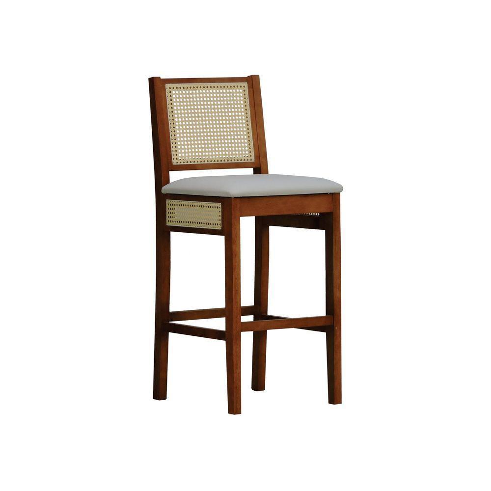 Banqueta Alta Bistrô Urban Lateral E Encosto Telinha Natural Assento Estofado - Amêndoa Corano Bege - 1