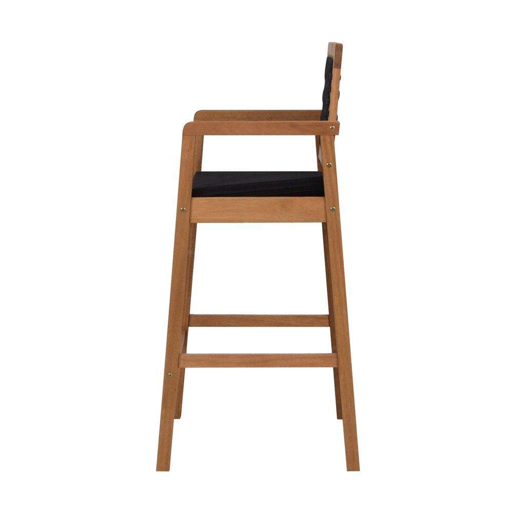 Banqueta Alta Garden Madeira Maciça Assento Estofado Encosto Trançado Corda - Natural Acquablock Preto - 3