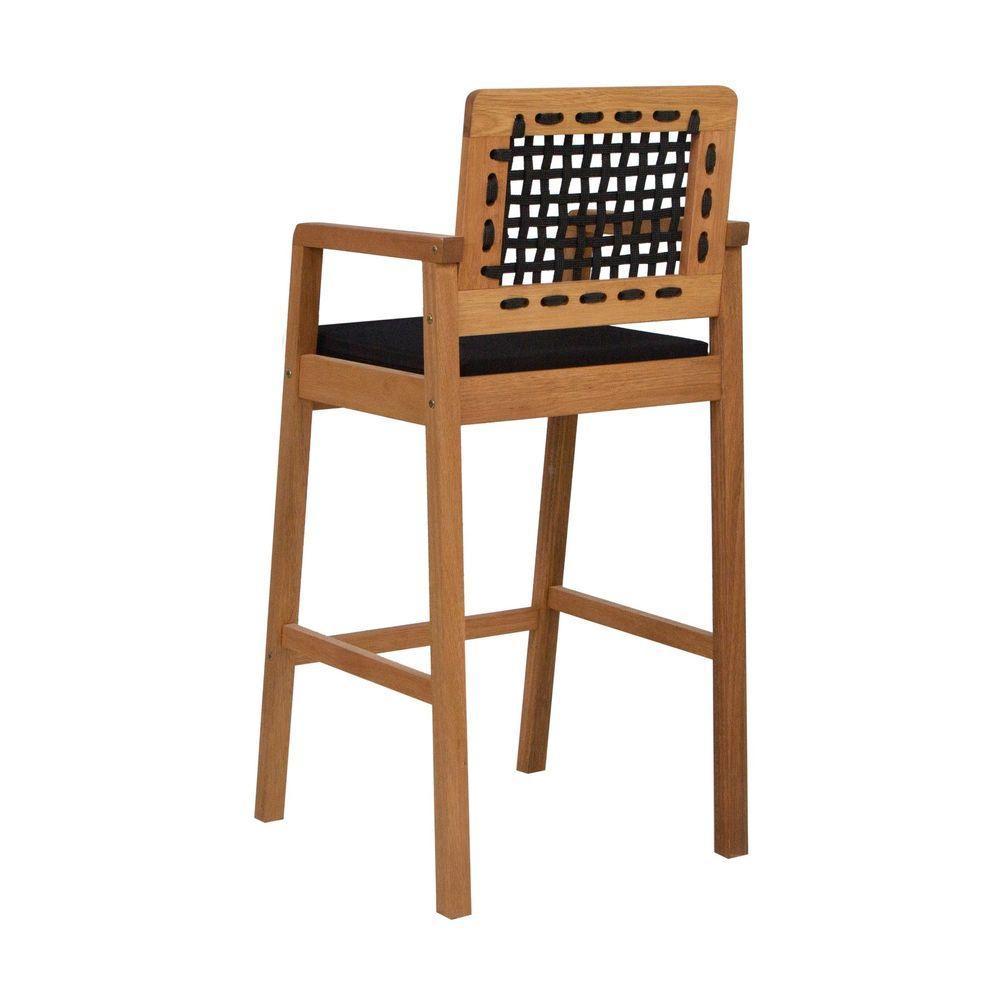 Banqueta Alta Garden Madeira Maciça Assento Estofado Encosto Trançado Corda - Natural Acquablock Preto - 4