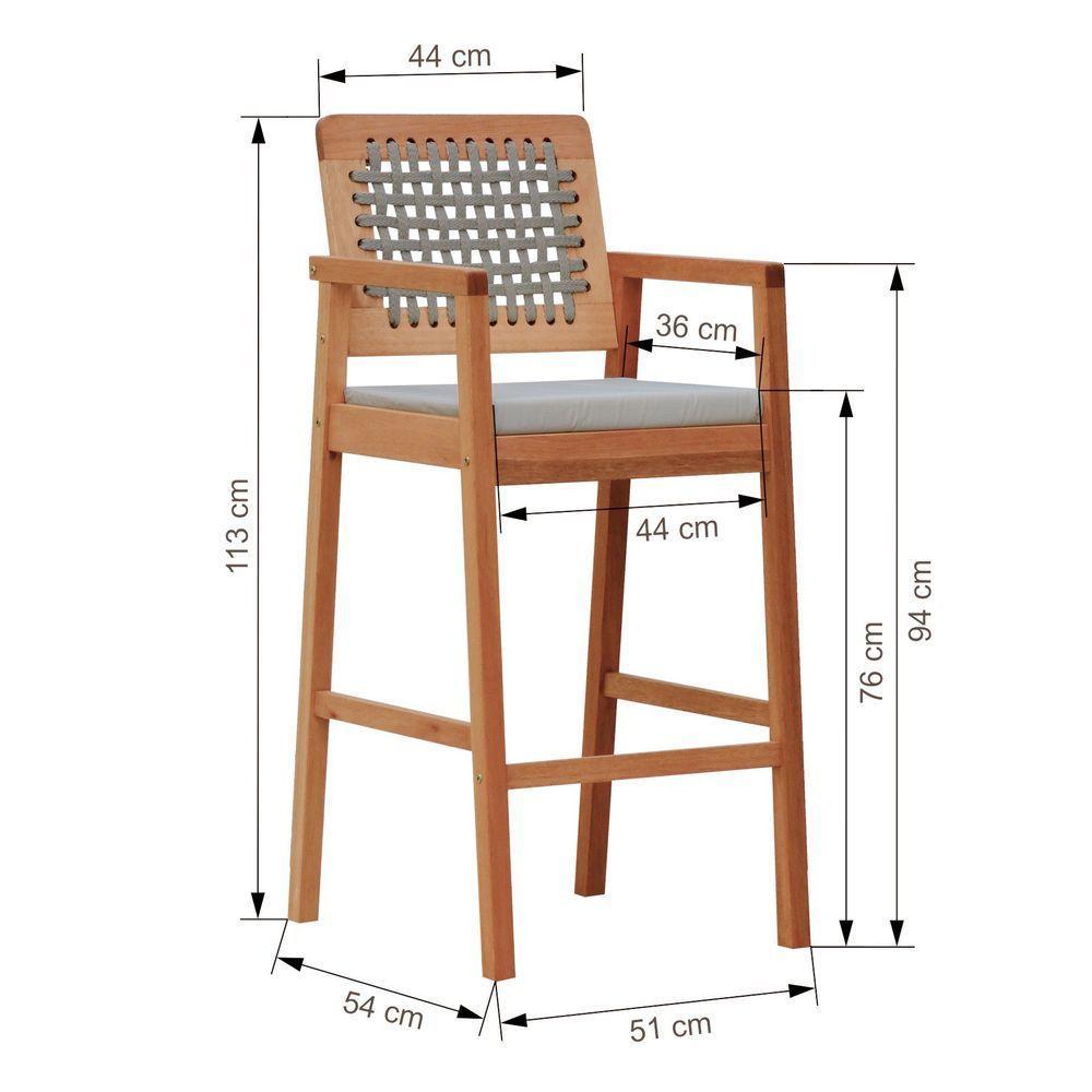 Banqueta Alta Garden Madeira Maciça Assento Estofado Encosto Trançado Corda - Natural Acquablock Bege - 2