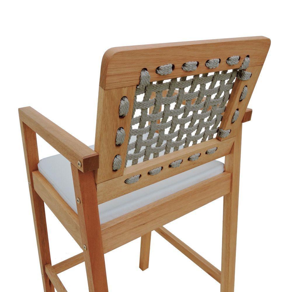 Banqueta Alta Garden Madeira Maciça Assento Estofado Encosto Trançado Corda - Natural Acquablock Bege - 4