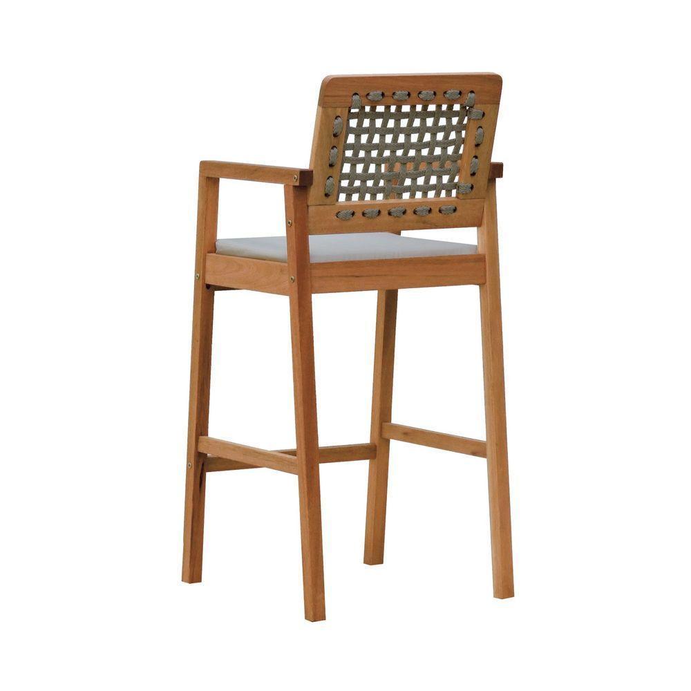 Banqueta Alta Garden Madeira Maciça Assento Estofado Encosto Trançado Corda - Natural Acquablock Bege - 5