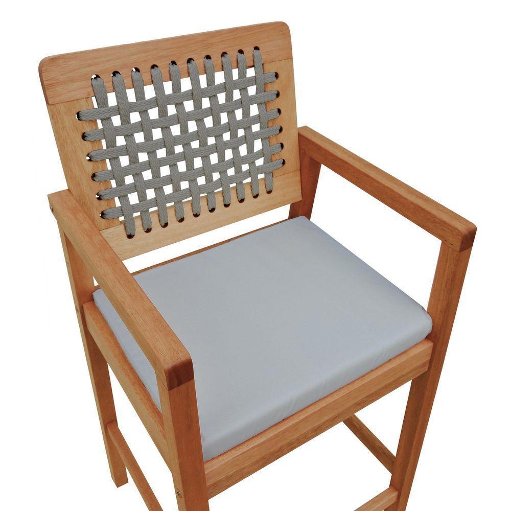 Banqueta Alta Garden Madeira Maciça Assento Estofado Encosto Trançado Corda - Natural Acquablock Bege - 6