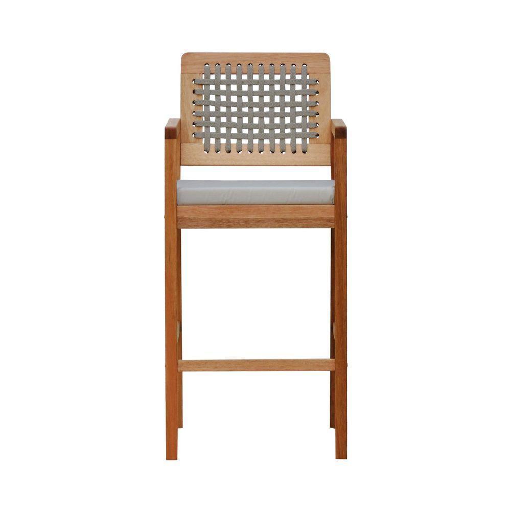 Banqueta Alta Garden Madeira Maciça Assento Estofado Encosto Trançado Corda - Natural Acquablock Bege - 7