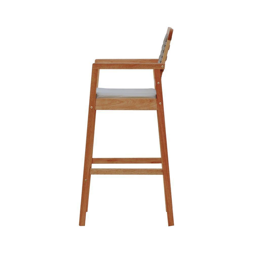 Banqueta Alta Garden Madeira Maciça Assento Estofado Encosto Trançado Corda - Natural Acquablock Bege - 8