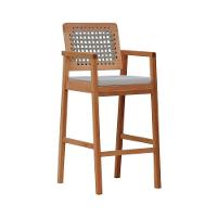 Banqueta Alta Garden Madeira Maciça Assento Estofado Encosto Trançado Corda - Natural Acquablock Bege - 1