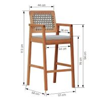 Banqueta Alta Garden Madeira Maciça Assento Estofado Encosto Trançado Corda - Natural Acquablock Bege - 2