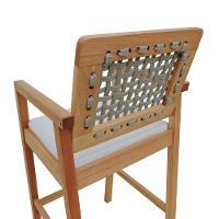 Banqueta Alta Garden Madeira Maciça Assento Estofado Encosto Trançado Corda - Natural Acquablock Bege