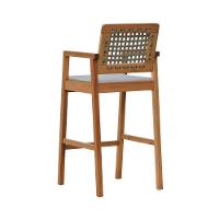 Banqueta Alta Garden Madeira Maciça Assento Estofado Encosto Trançado Corda - Natural Acquablock Bege - 5