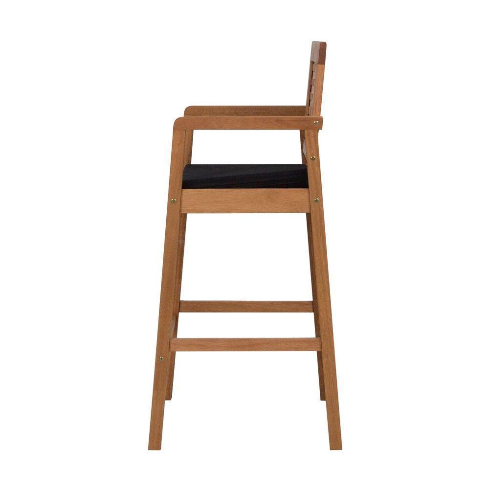 Banqueta Alta Garden Madeira Maciça Assento Estofado Encosto Trançado Madeira - Natural Acquablock Preto - 4