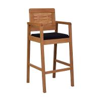 Banqueta Alta Garden Madeira Maciça Assento Estofado Encosto Trançado Madeira - Natural Acquablock Preto - 1