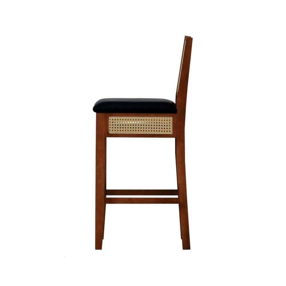 Banqueta Alta Bistrô Urban Lateral E Encosto Telinha Natural Assento Estofado - Amêndoa Corano Preto - 2