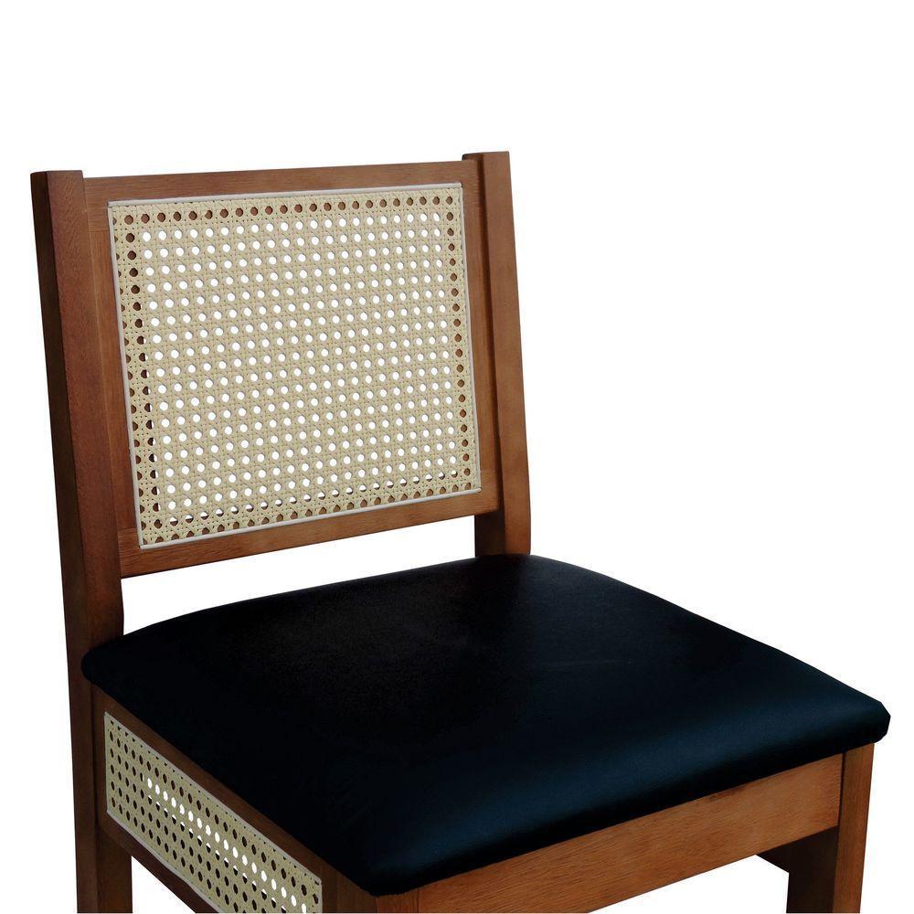 Banqueta Alta Bistrô Urban Lateral E Encosto Telinha Natural Assento Estofado - Amêndoa Corano Preto - 3