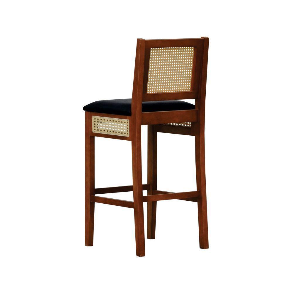 Banqueta Alta Bistrô Urban Lateral E Encosto Telinha Natural Assento Estofado - Amêndoa Corano Preto - 6