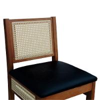 Banqueta Alta Bistrô Urban Lateral E Encosto Telinha Natural Assento Estofado - Amêndoa Corano Preto - 3