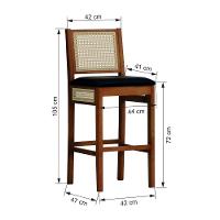 Banqueta Alta Bistrô Urban Lateral E Encosto Telinha Natural Assento Estofado - Amêndoa Corano Preto - 5