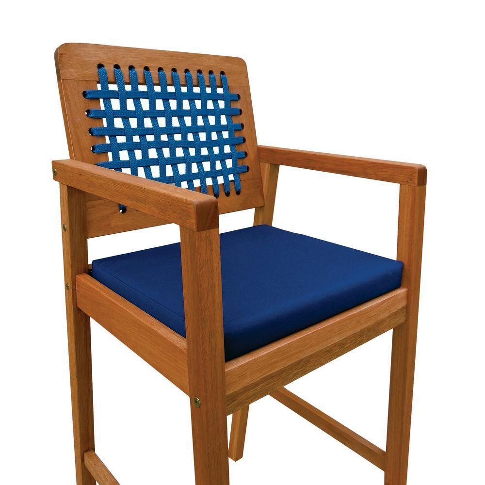Banqueta Alta Garden Madeira Maciça Assento Estofado Encosto Trançado Corda - Natural Acquablock Azul - 3