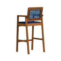 Banqueta Alta Garden Madeira Maciça Assento Estofado Encosto Trançado Corda - Natural Acquablock Azul - 5